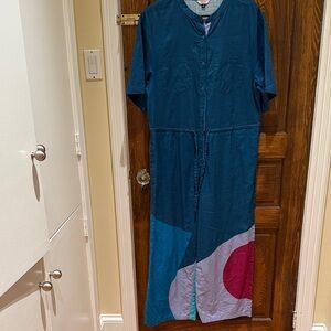 Elegant Teal and Multicolor Long Sleeve Jumpsuit